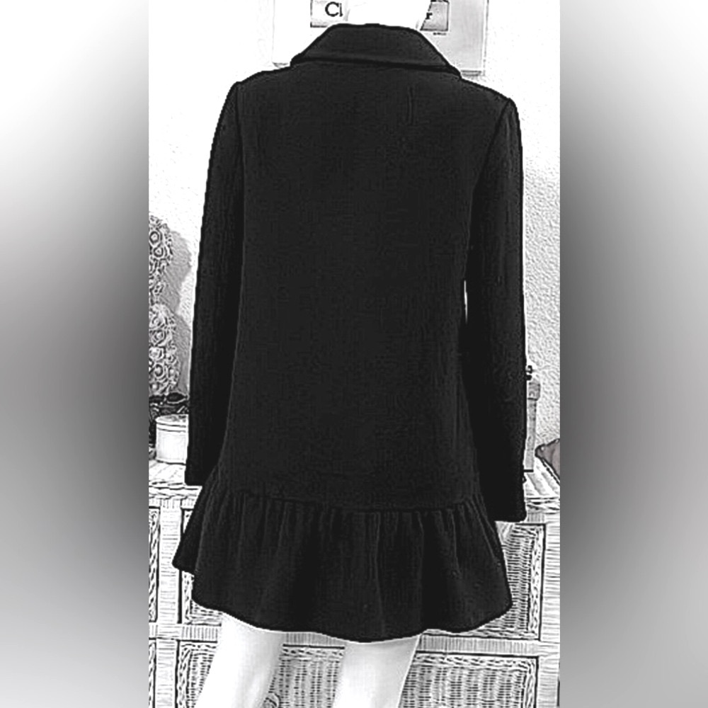 Kate Spade Short Coat Black Wool Peplum Ruffles Semi Pleated Size Petite S